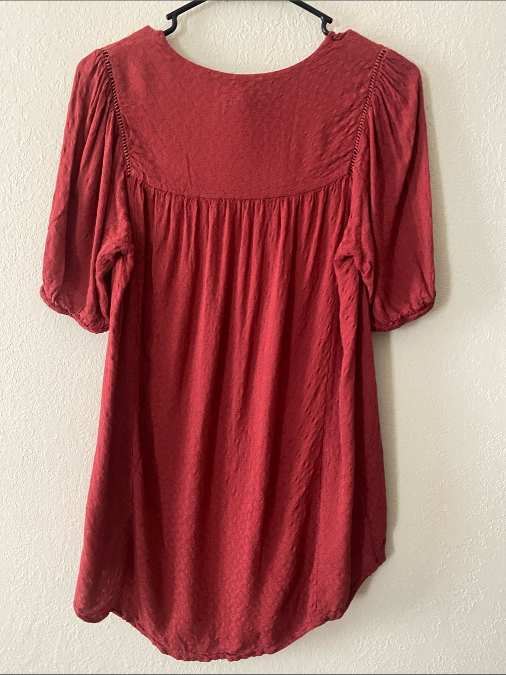 V-Neck Red Babydoll Tunic with Puff Sleeves - Picture 8 of 11
